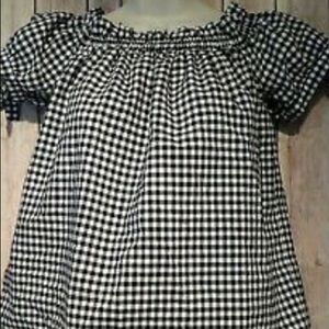H&M Women's Gingham print black and white Checkered Blouse Top with ribbons